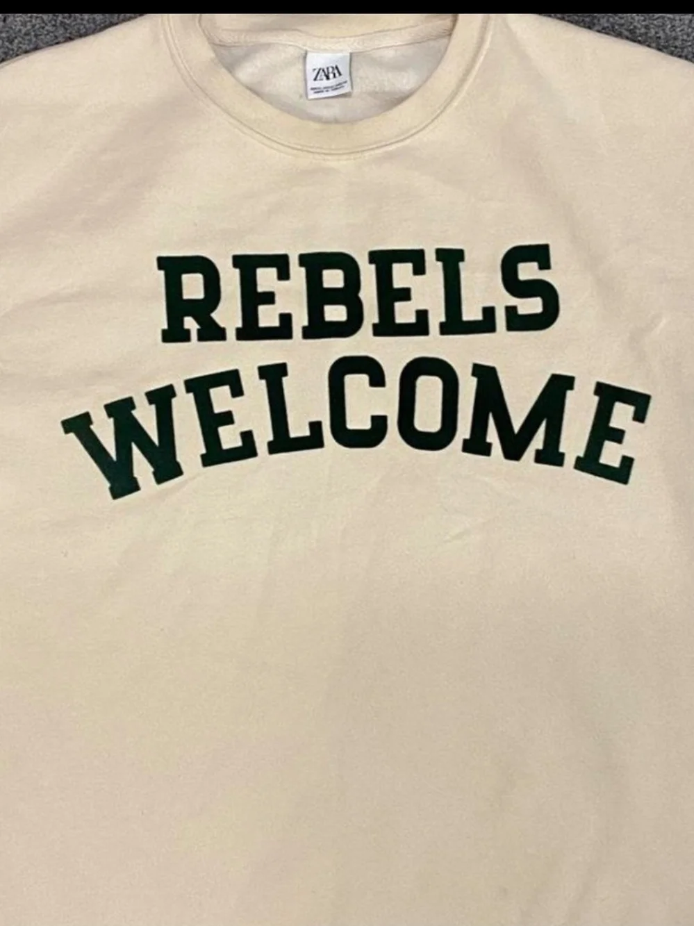 Zara “Rebels Welcome” Graphic Crewneck Sweatshirt - Rebels Welcome in Cream